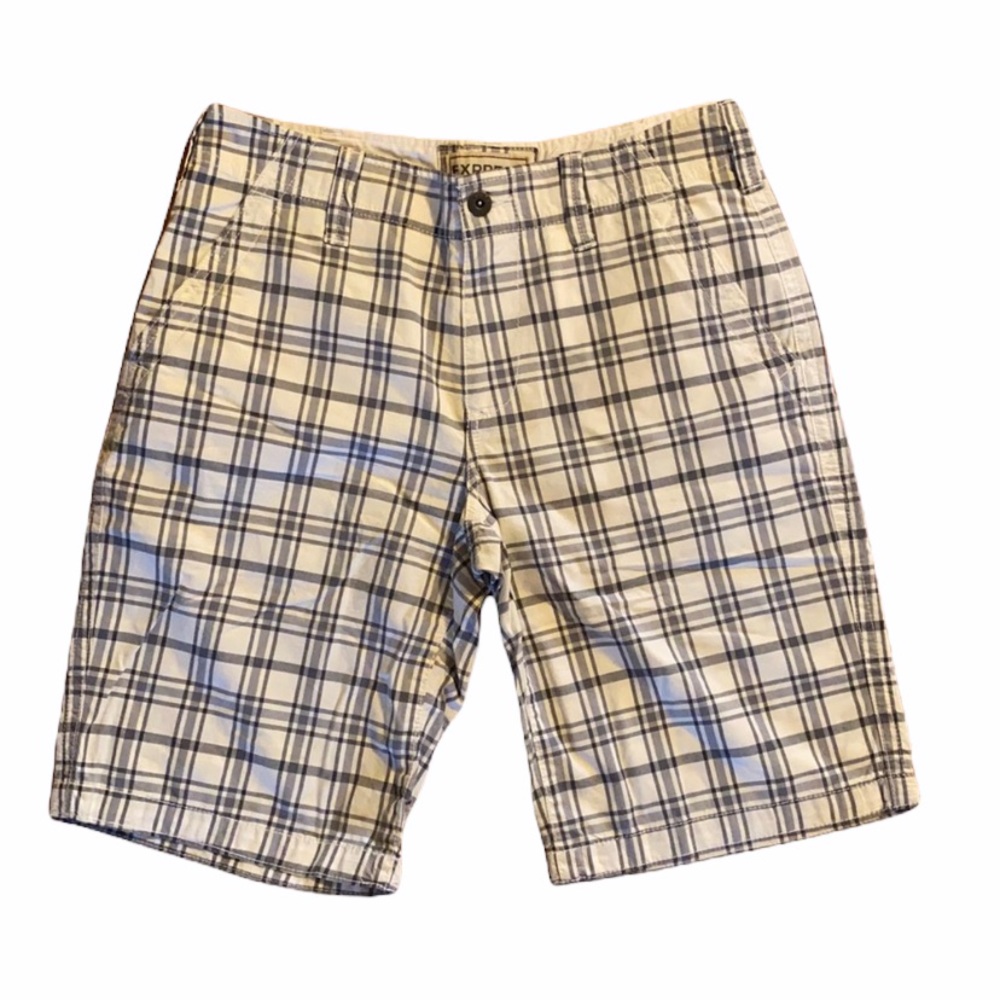Express Plaid Flat Front Shorts